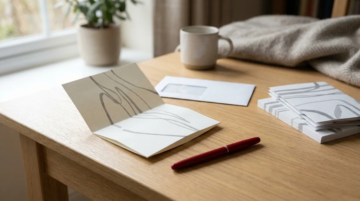 Illustrative personal correspondence with a plain envelope, supporting papers and a red pen